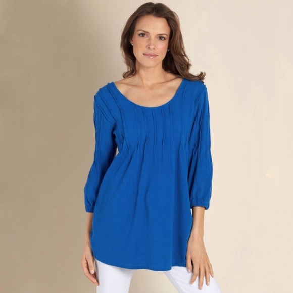 Soft Surroundings Pintuck Gauze‎ Pullover Blouse M - Picture 2 of 7